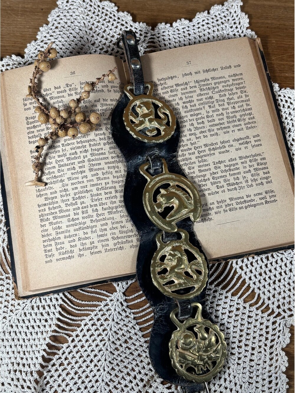 Antique Horse Brass Equestrian Parade Leather Belt